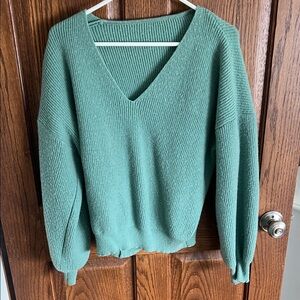 SHEIN Green V-Neck Sweater